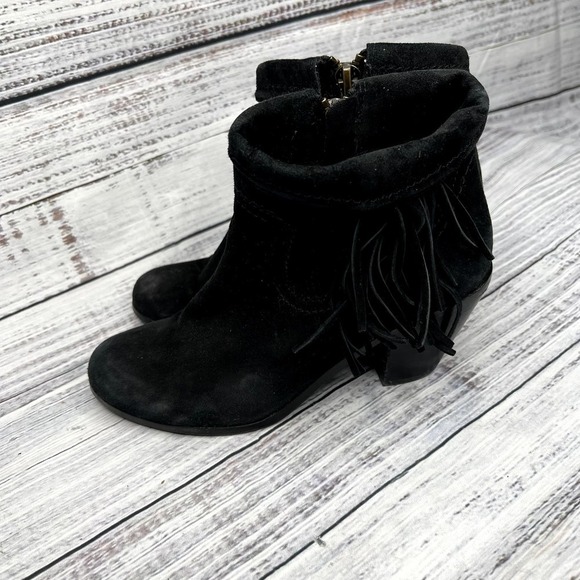 Sam Edelman Louie Black Fringed Suede Ankle Bootie 8.5 - Picture 3 of 4
